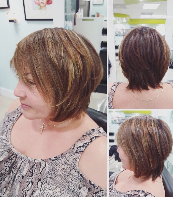 Before-and-after of a hair cut and color at Beauty Energy Salon & Spa
