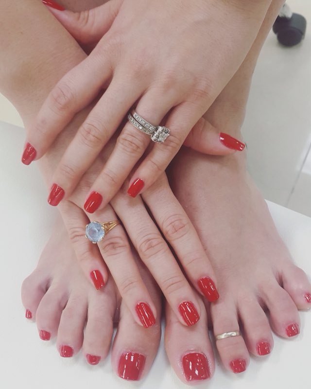 Classic red manicure and pedicure at Beauty Energy Salon & Spa